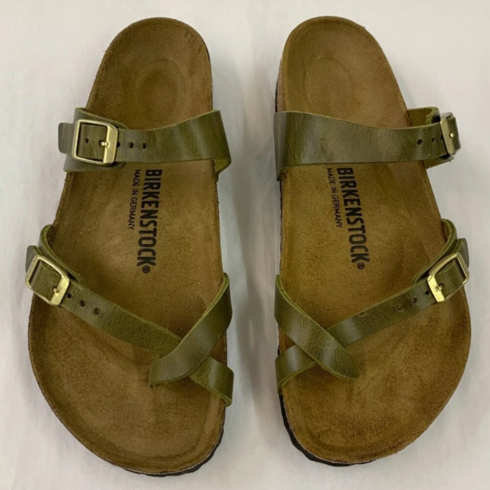 Birkenstock Mayari Oiled Leather Olive Narrow Width Sandals